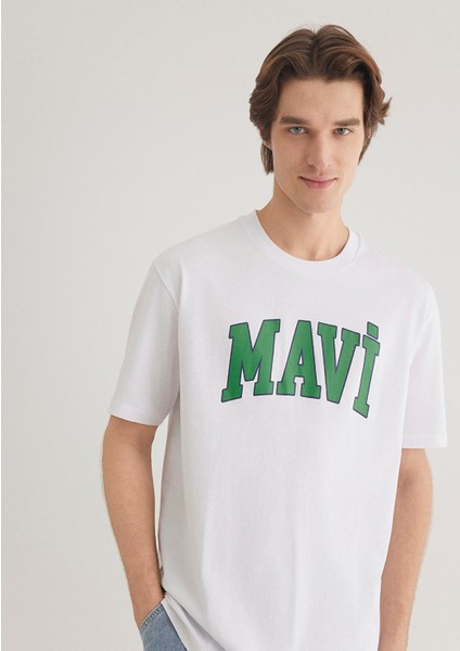 Mavi Logo Baskılı Beyaz Tişört 0611711-620