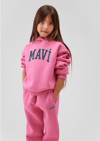 Logo Baskılı Kapüşonlu Pembe Sweatshirt 7610035-70982