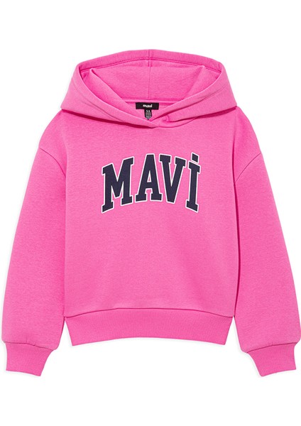 Logo Baskılı Kapüşonlu Pembe Sweatshirt 7610035-70982
