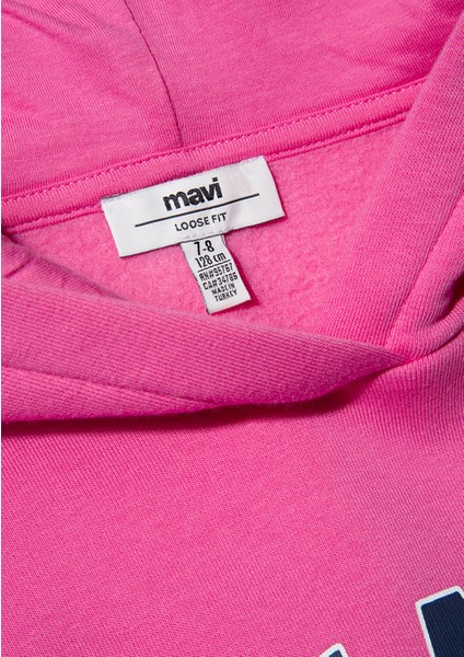 Logo Baskılı Kapüşonlu Pembe Sweatshirt 7610035-70982