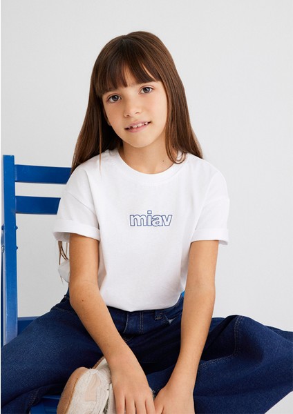Çocuk Miav Baskılı Oversize Tişört 7610158-620