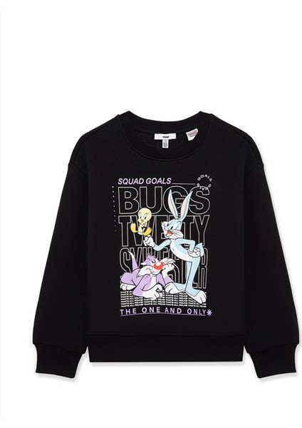 Bugs Bunny Baskılı Siyah Sweatshirt 7S10034-900