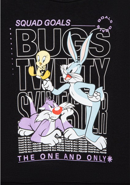 Bugs Bunny Baskılı Siyah Sweatshirt 7S10034-900
