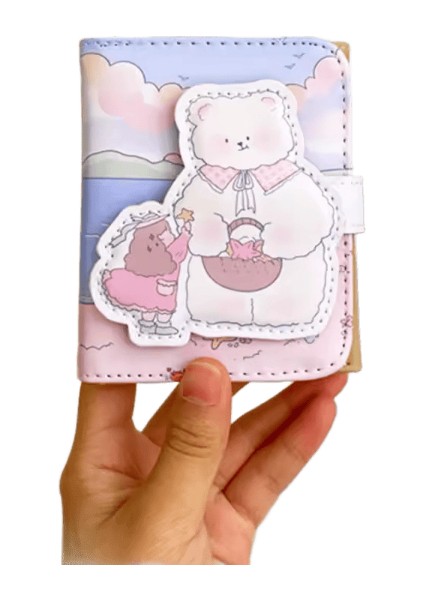 Sevimli Ayı Kadın Cüzdan Para Çantası Kısa Para Cüzdanı Kadın Öğrenci Karikatür Kart Tutucu Deri Kart Çanta Üç Kat Cüzdan Debriyaj (Yurt Dışından)
