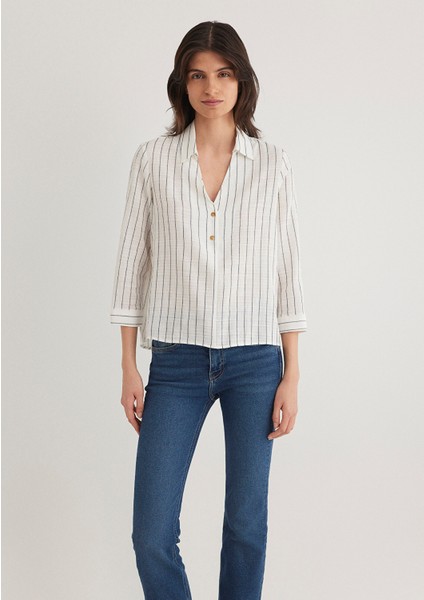 Çizgili Gri Bluz 122400-87977