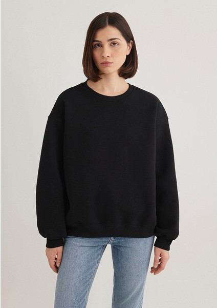 Kadın Bisiklet Yaka Siyah Basic Sweatshirt 1610198-900 modelleri
