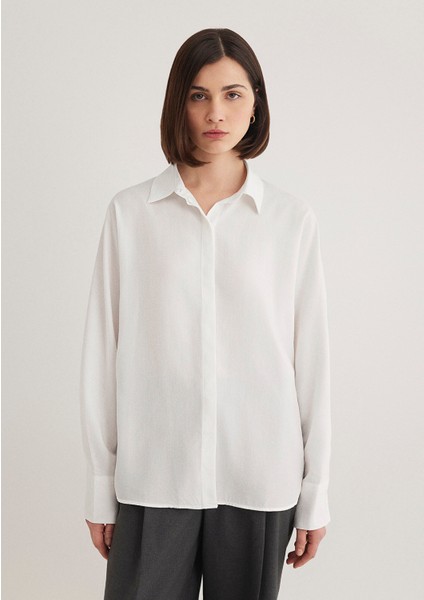 Lux Touch Tencel TM Beyaz Lyocell Gömlek 1210847-70057 fırsatları