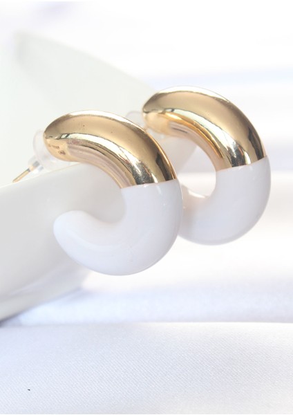 Ccb Beyaz Gold Çift Renk Küpe - TJ-BKP8874