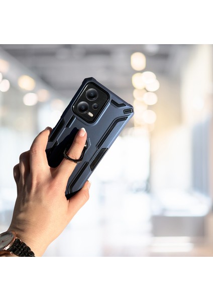 Xi̇aomi̇ Redmi̇ Note 12 5g Yüzüklü Standli Tank Kilif (Armor Military Case) Laci̇vert