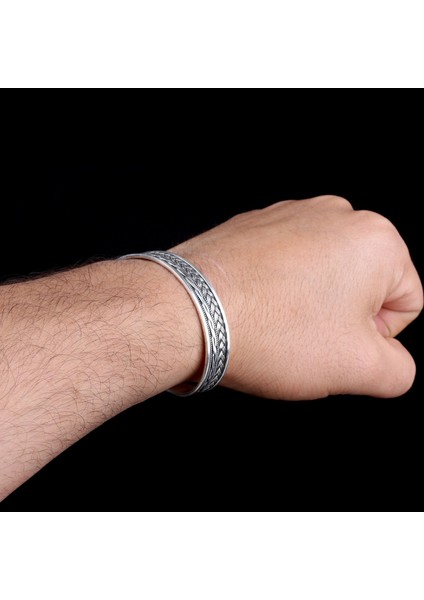 925 AyarGümüş Örgü Motifli Erkek Kelepçe Bileklik Modeli modelleri