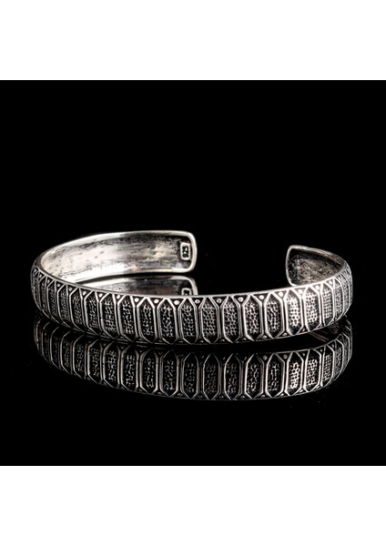 925 AyarGümüş Desen Motifli Erkek Kelepçe Bileklik