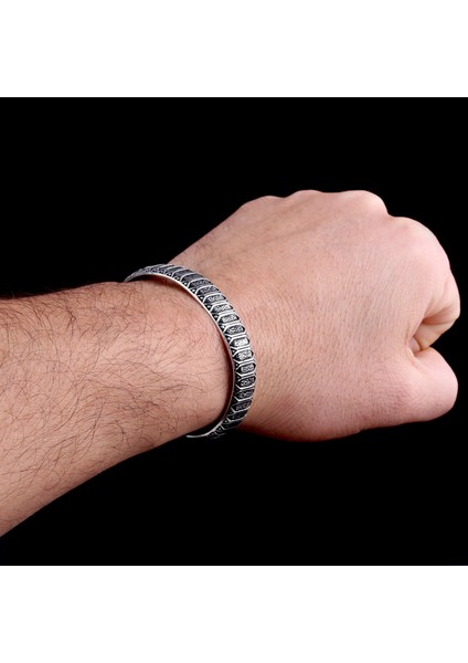 925 AyarGümüş Desen Motifli Erkek Kelepçe Bileklik fiyatları