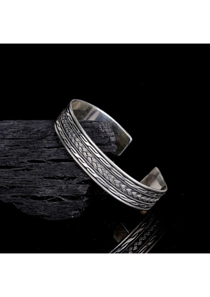 925 AyarGümüş Erkek Kelepçe Bileklik Hasır Modeli