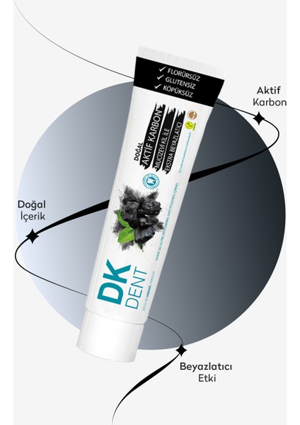 DKDENT Vegan Aktif Karbonlu Florürsüz Diş Macunu 75 ml Diş Fırçası Hediyeli