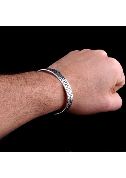 925 AyarGümüş Desen Motifli Erkek Kelepçe Bileklik fiyatları