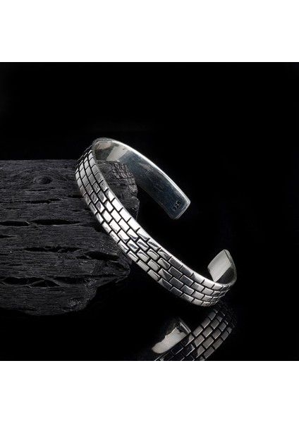 925 AyarGümüş Desen Motifli Erkek Kelepçe Bileklik modelleri