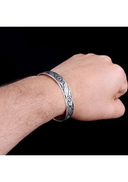 925 AyarGümüş Desen Motifli Erkek Kelepçe Bileklik Modeli modelleri