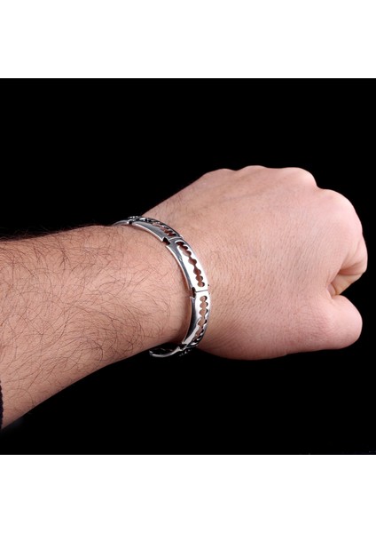 925 AyarGümüş Desen Motifli Erkek Kelepçe Bileklik fiyatları