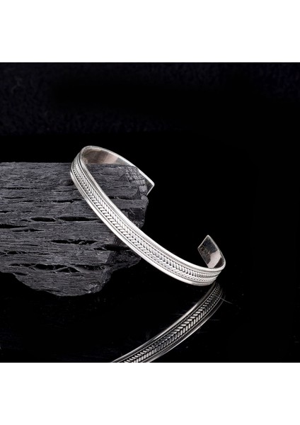 925 AyarGümüş Motifli Erkek Kelepçe Bileklik Modeli