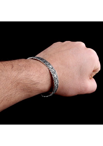 925 AyarGümüş Desen Motifli Erkek Kelepçe Bileklik fiyatları