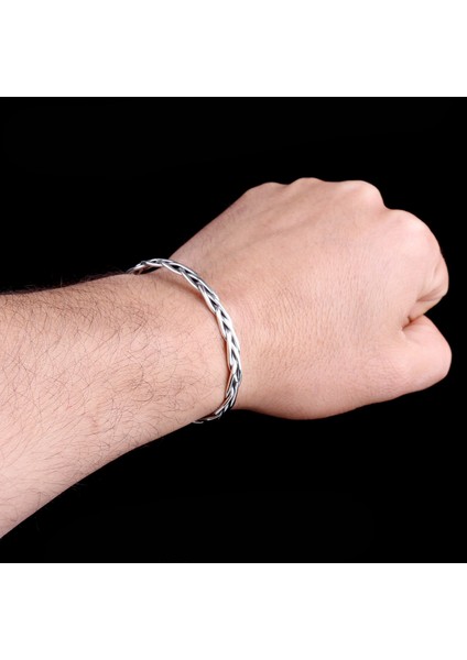 925 AyarGümüş Örgü Motifli Erkek Kelepçe Bileklik Modeli modelleri
