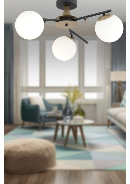 Peyda 3'lü siyah eskitme beyaz camlı modern koridor yatak odası salon avize