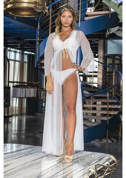 Transparan Uzun Sabahlık Ekru (BRF11460)