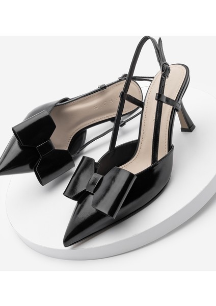 Kadın Stiletto Sivri Burun Fiyonk Detaylı Arkası Açık Topuklu Ayakkabı Losi