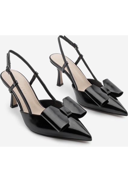 Kadın Stiletto Sivri Burun Fiyonk Detaylı Arkası Açık Topuklu Ayakkabı Losi