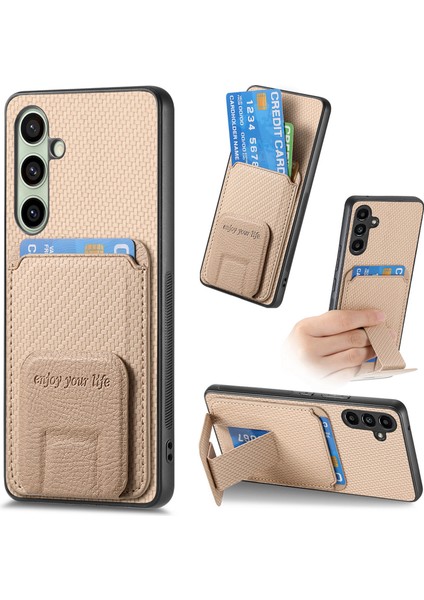 Samsung Galaxy S25 Plus Kart Tutucu Karbon Fiber Doku Deri Kaplamalı Tpu Telefon Kapağı (Yurt Dışından)