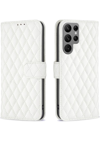 Samsung Galaxy S25 Ultra Eşkenar Dörtgen Telefon Deri Kapak Standı (Yurt Dışından)