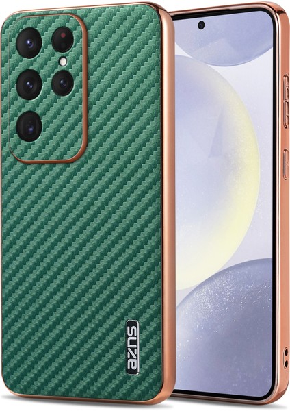 Samsung Galaxy S25 Ultra Elektro Kaplama Karbon Fiber Doku Pu+Tpu Telefon Kapağı (Yurt Dışından)
