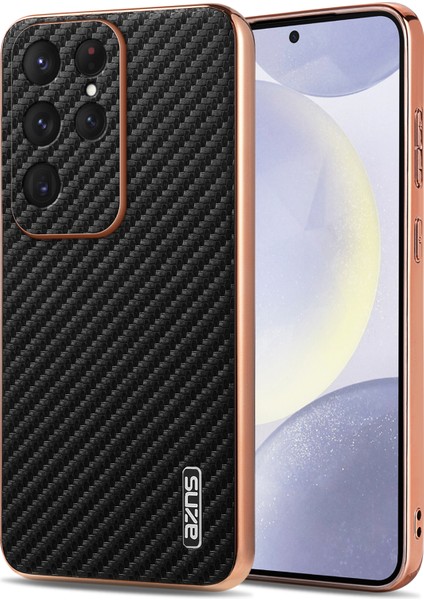 Samsung Galaxy S25 Ultra Elektro Kaplama Karbon Fiber Doku Pu+Tpu Telefon Kapağı (Yurt Dışından)