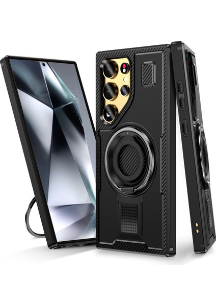 Samsung Galaxy S25 Ultra Tpu+Pc Kickstand Telefon Kılıfı, Silikon Parmak Kayışı (Yurt Dışından)