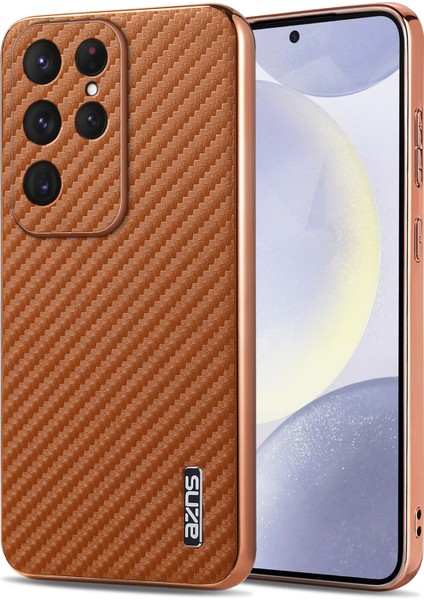 Samsung Galaxy S25 Ultra Elektro Kaplama Karbon Fiber Doku Pu+Tpu Telefon Kapağı (Yurt Dışından)