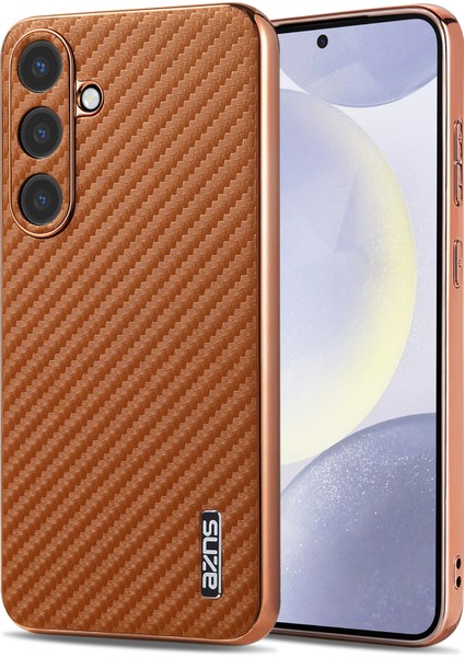Samsung Galaxy S25 Elektro Kaplama Karbon Fiber Doku Pu+Tpu Telefon Kapağı (Yurt Dışından)
