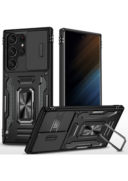 Samsung Galaxy S25 Ultra Kickstand Slayt Lens Kapağı Pc + Tpu Düşmeye Dayanıklı Telefon Kapağı (Yurt Dışından)