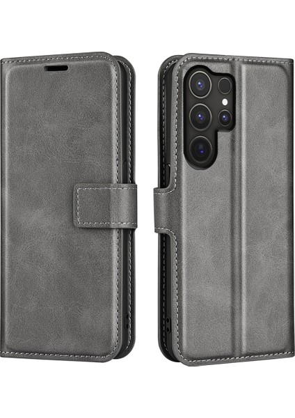 Samsung Galaxy S25 Ultra Standlı Kılıf Çizilmez Buzağı Dokulu Deri Telefon Kapağı (Yurt Dışından)