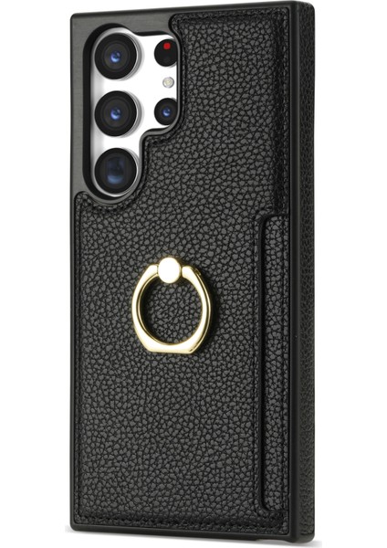 Samsung Galaxy S25 Ultra Halkalı Kickstand Pu+Tpu Kart Tutucu Telefon Kılıfı (Yurt Dışından)