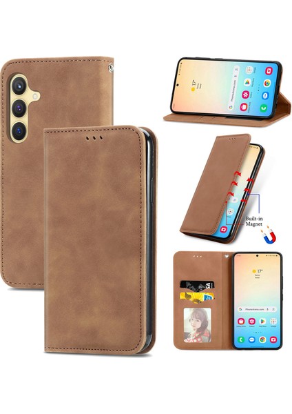 Samsung Galaxy S25 Plus Kart Tutuculu Deri Telefon Kılıfı (Yurt Dışından)