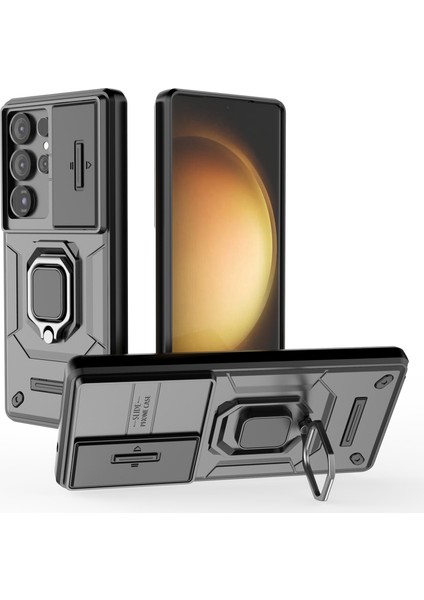 Samsung Galaxy S25 Ultra Pc+Tpu Kickstand Telefon Koruyucusu, Lens Kapaklı (Yurt Dışından)
