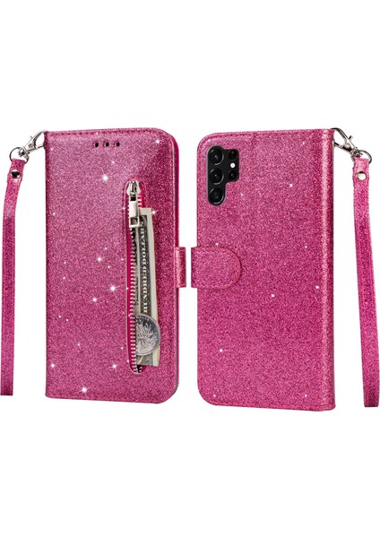 Samsung Galaxy S25 Ultra Standlı Kılıf Glitter Telefon Deri Kapak Fermuarlı Cep (Yurt Dışından)