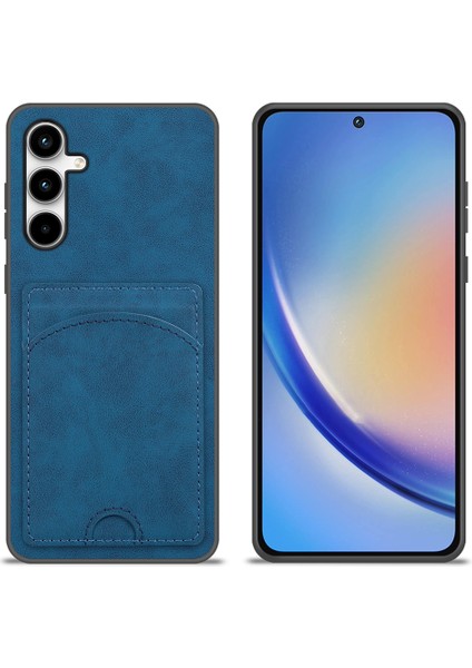 Samsung Galaxy S25 Plus Kart Yuvalı Kickstand Deri Kaplamalı Tpu Telefon Kapağı (Yurt Dışından)