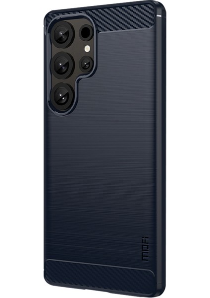 Samsung Galaxy S25 Ultra Arka Kapak Mofı Fırçalanmış Doku Karbon Fiber Yumuşak Tpu Kılıf-Mavi (Yurt Dışından)