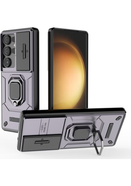 Samsung Galaxy S25 Ultra Pc+Tpu Kickstand Telefon Koruyucusu, Lens Kapaklı (Yurt Dışından)