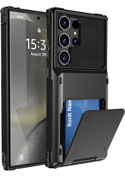 Samsung Galaxy S25 Ultra Pc+Tpu Çift Katmanlı Arka Telefon Kapağı, Kart Tutuculu (Yurt Dışından)