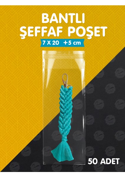 Bantlı Şeffaf Poşet (7X20+5 Cm) 50 Adet Parlak Jelatin Paket Hediye Poşeti -T1204