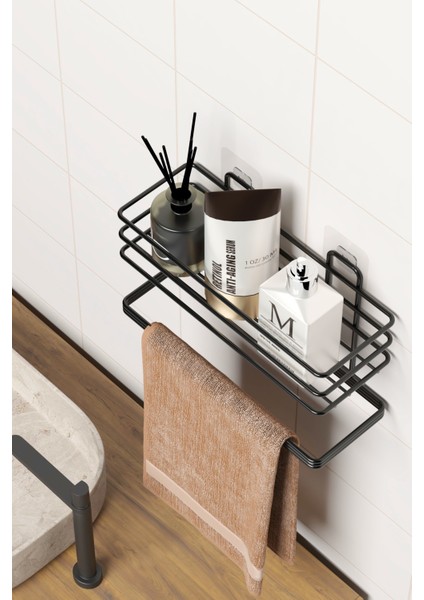 Yapışkanlı Banyo Rafı Havlu Asıcı Raf Duş Şampuanlık Rafı Duvar Düzenleyici Organizer Havluluk