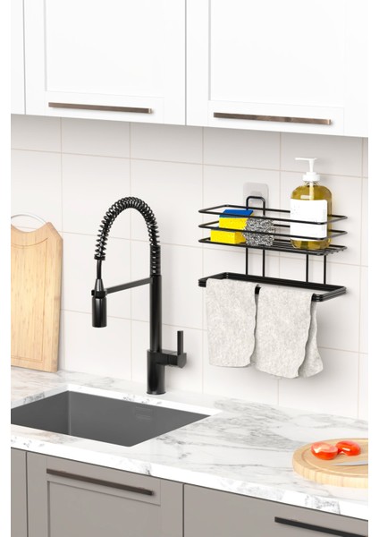 Yapışkanlı Banyo Rafı Havlu Asıcı Raf Duş Şampuanlık Rafı Duvar Düzenleyici Organizer Havluluk