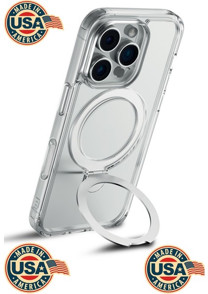 iPhone 16 Pro Max Magsafe Uyumlu Kılıf Raptic Air Stand Serisi Aynalı Arka Yüzey Standlı Kapak Gri